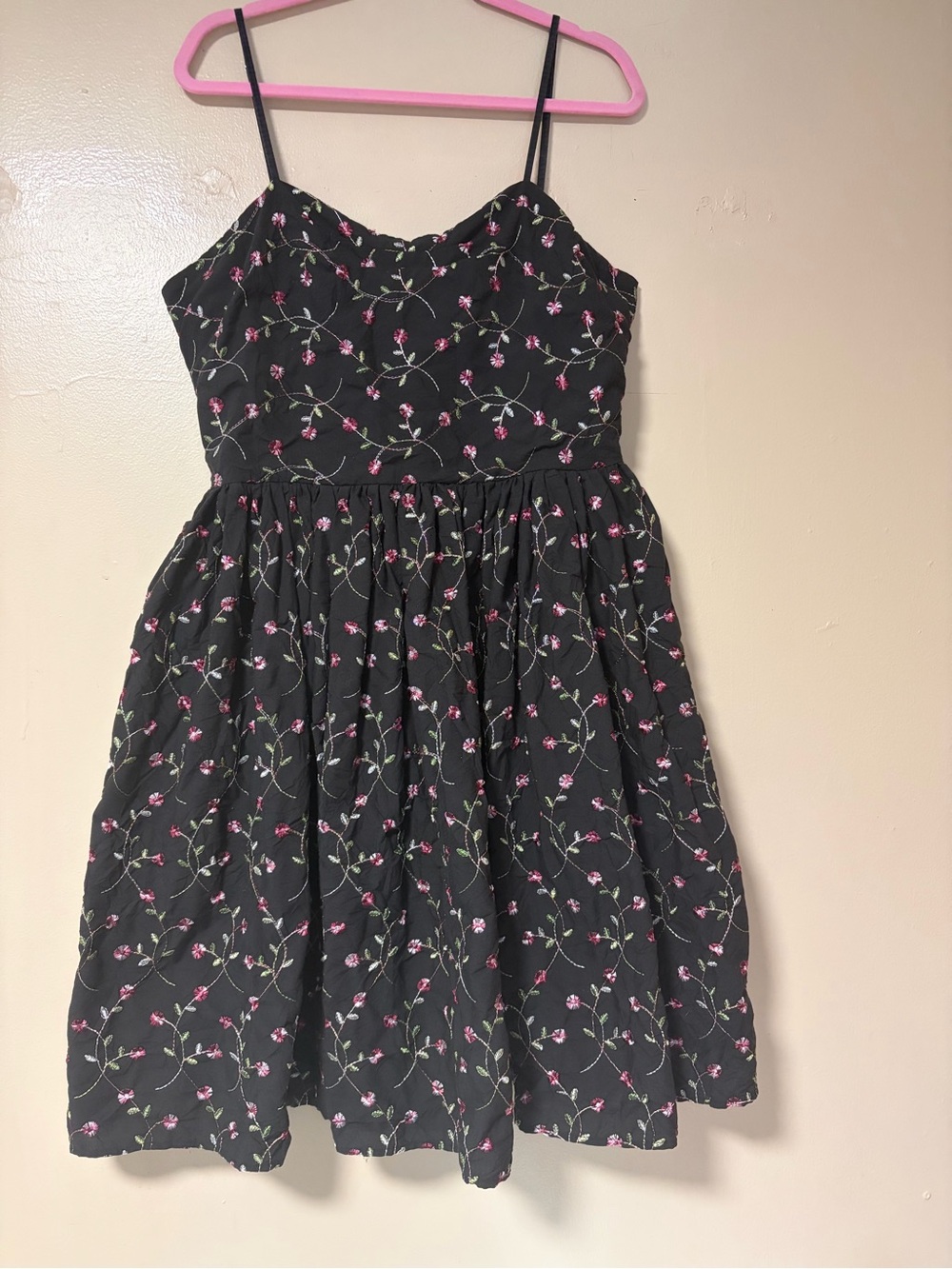 Unique Vintage Cottagecore Floral Embroidered Cami knee length Dress